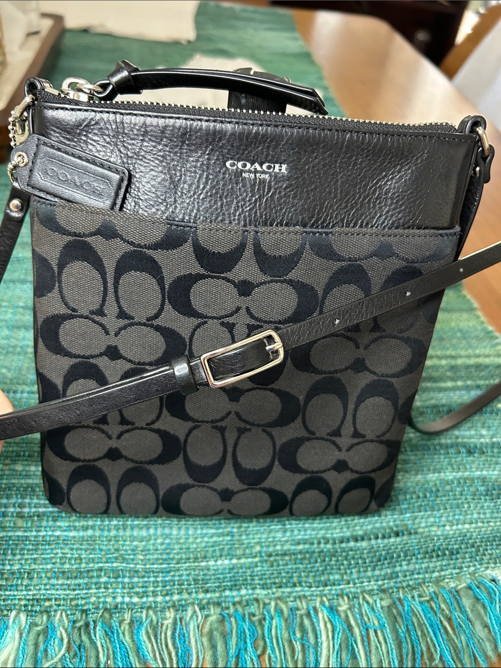 COACH Black Signature Canvas Crossbody with Leather Trim